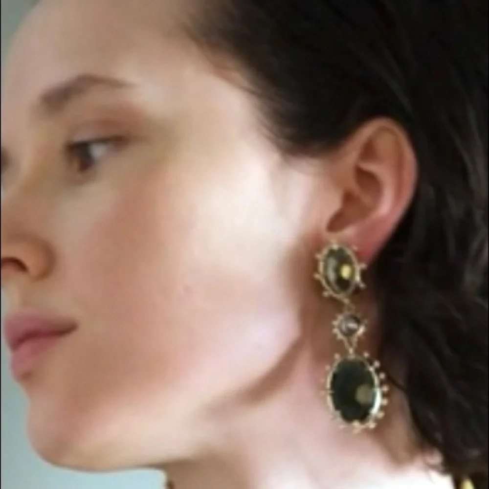 ALEXIS BITTAR • Gold Pearl Green Crystal Multi Stone Clip-on Statement Earrings